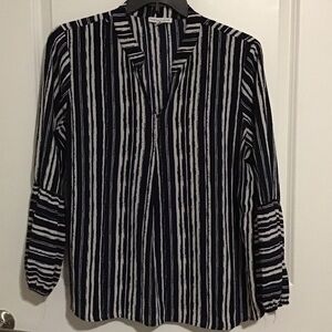Notations Dark Blue and White Striped Blouse Size XL